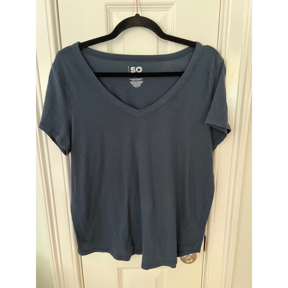 SO Goods for Life Womens V-Neck Short Sleeve Tee Shirt Blue Large